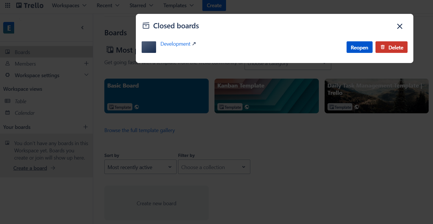 unarchive trello board