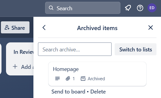 how to unarchive a card in Trello