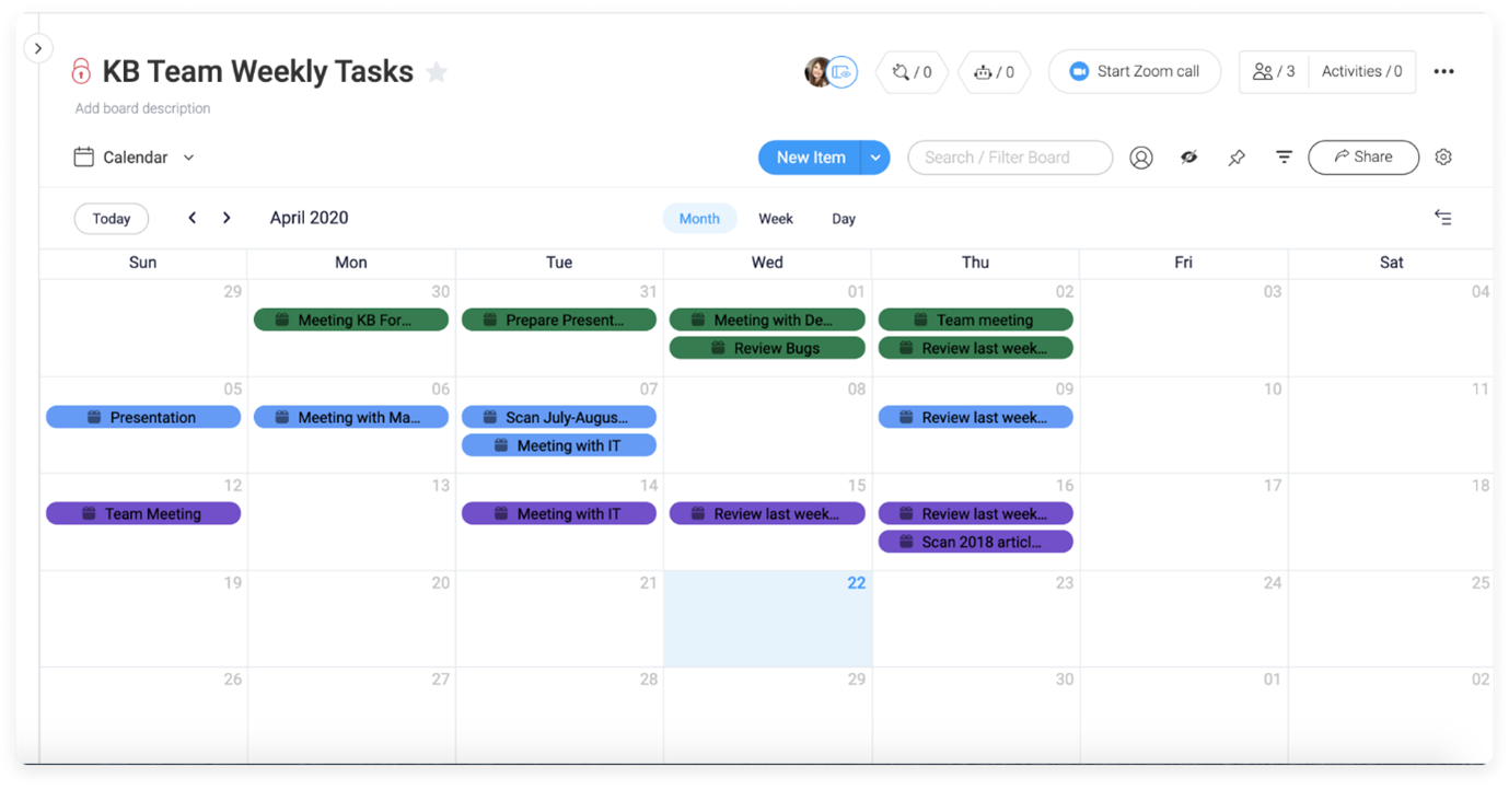 Monday.com calendar view